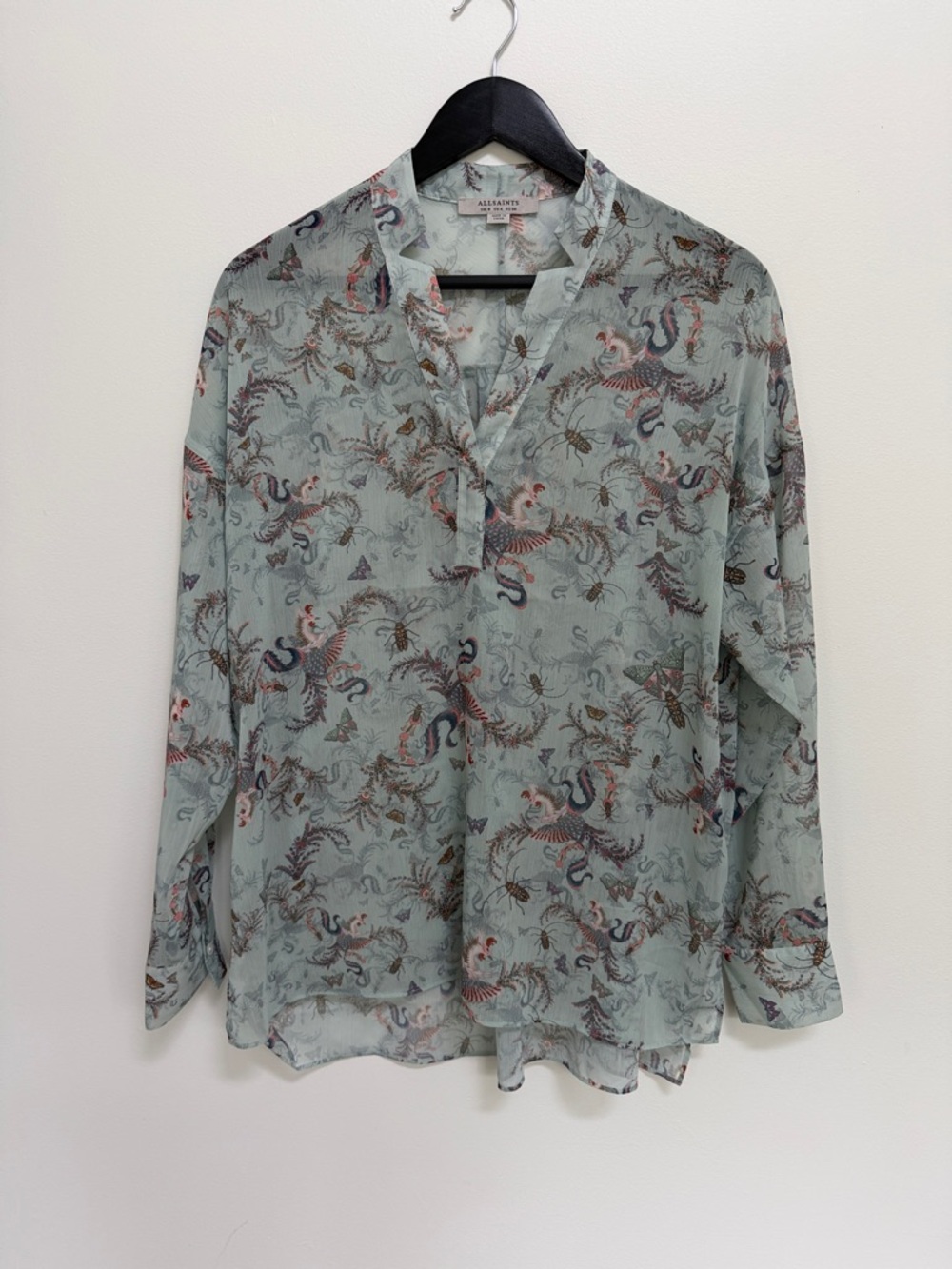 All Saints Sage Green Botanical Print Button-Down Shirt
